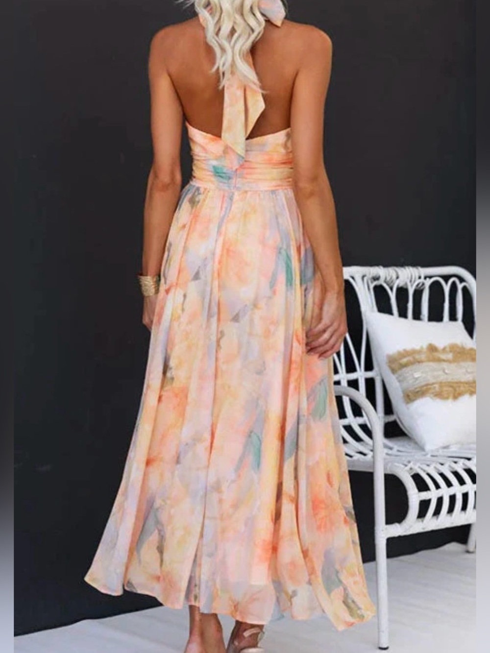 Sleeveless Halter Floral Maxi Dress in Peach - Picture 2 of 12